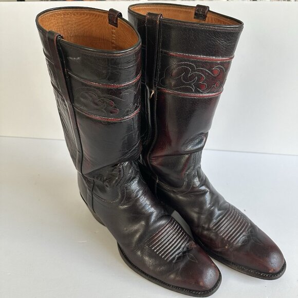 El Dorado Boots Men Sz 9.5B Black Cherry Leather Western Cowboy Stovepipe 9133
